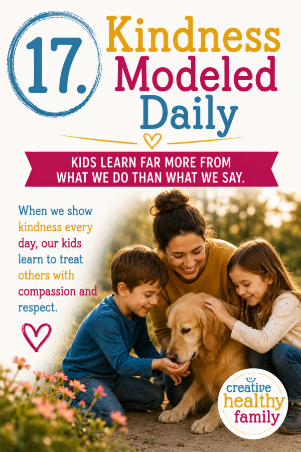 Mother and children showing kindness to dog